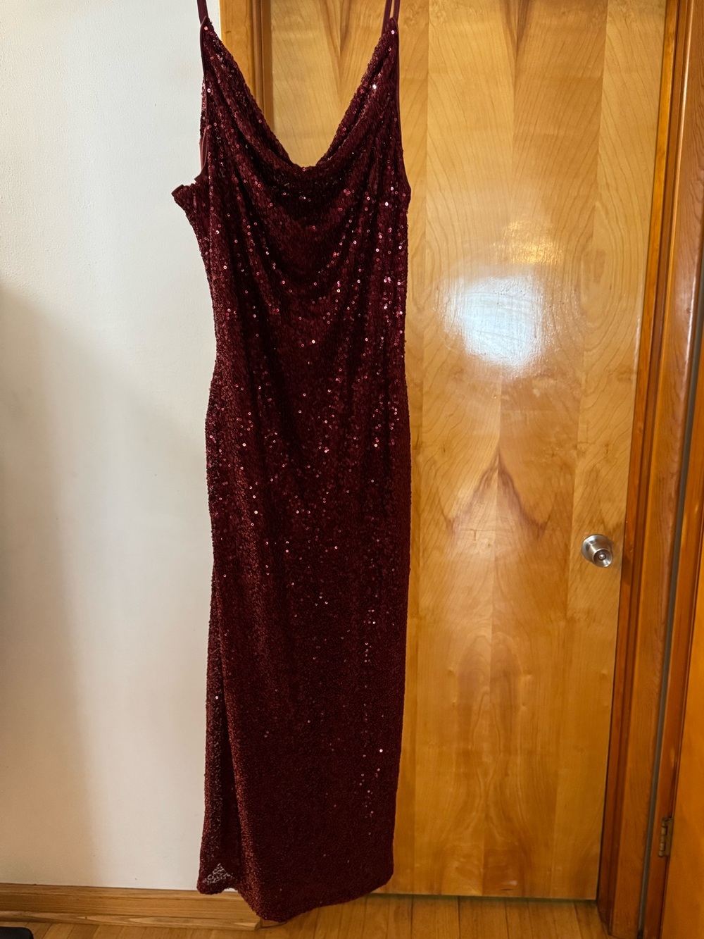SHEIN Burgundy Sequin Cowl Maxi Dress